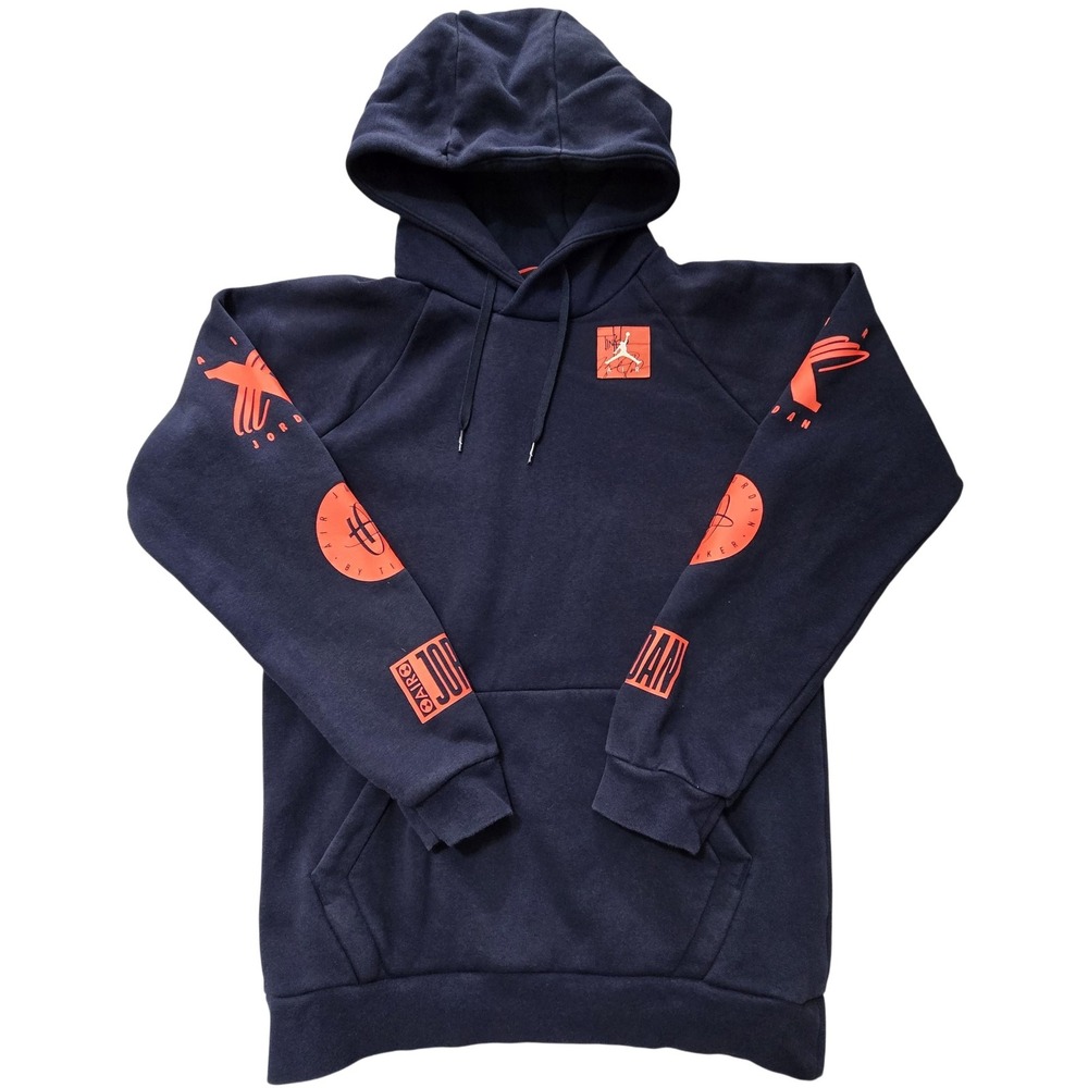 Jordan Hoodie Mens Small Navy Blue Pullover Graphic Basketball Logo Streetwear